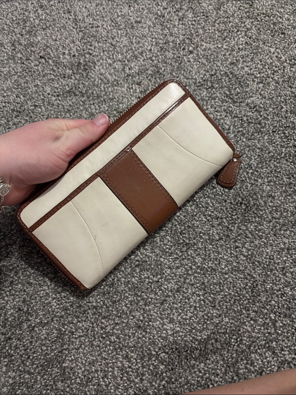 Coach White and Brown Leather Buckle Zip Wallet - Picture 7 of 8